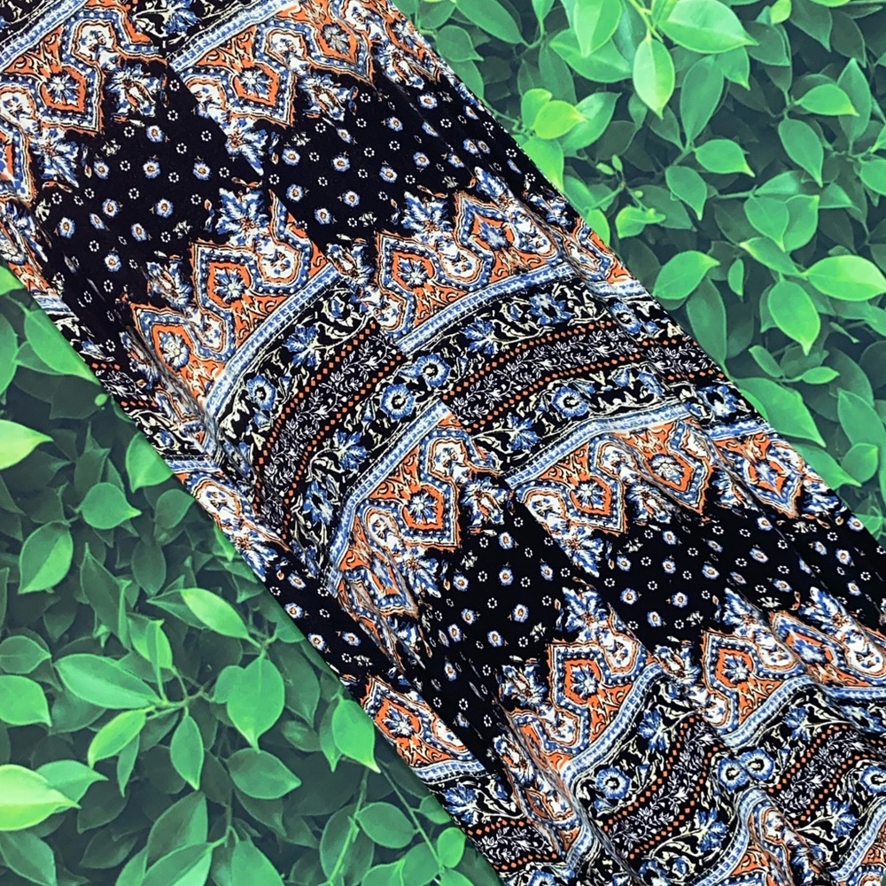 Boho Border Print Maxi Skirt Blue Orange Tribal Pattern Flowy Festival, Size M - Picture 4 of 4